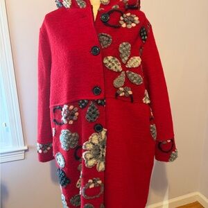 Unique Red Felted Floral Women's Coat